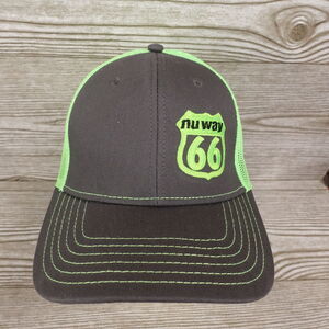 NU WAY 66 LOGO GAS STATION GREY GREEN MESH VENTED SNAPBACK BASEBALL HAT CAP